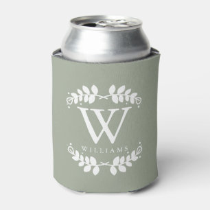 Elegant Sage Green Monogram Can Cooler