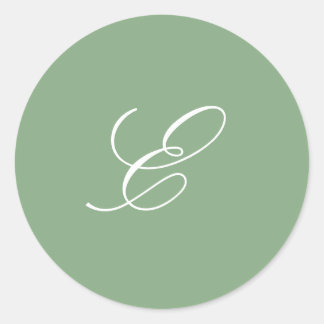 Elegant Sage Green Monogram Classic Round Sticker