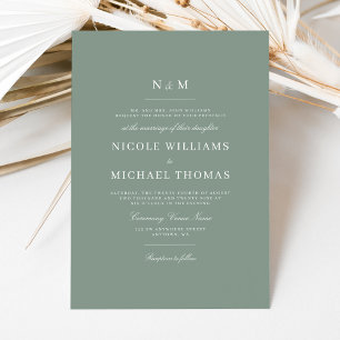 Elegant Sage Green Monogram Classic Wedding Invitation