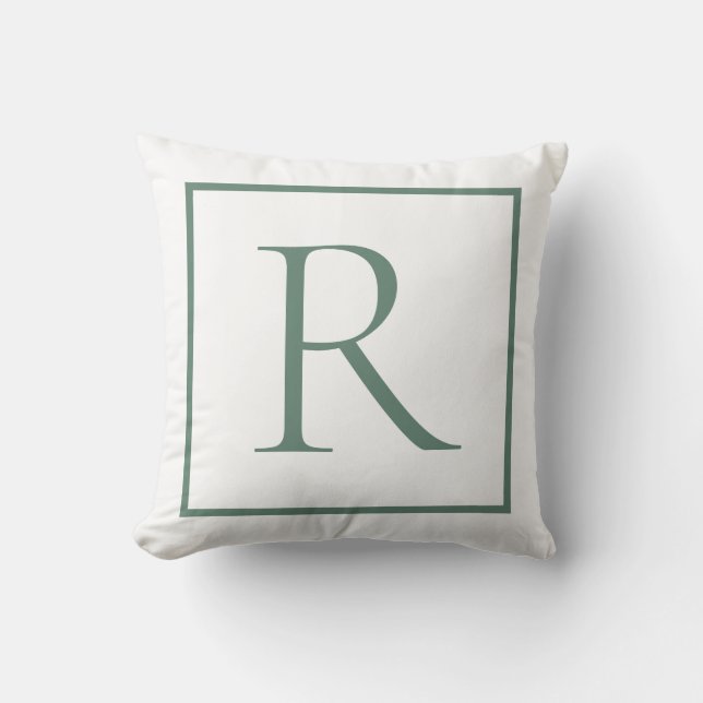 Elegant Sage Green Monogram  Cushion (Front)