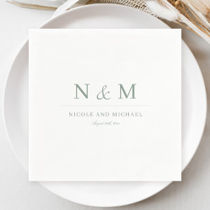 Elegant Sage Green Monogram Initials Wedding Napkin