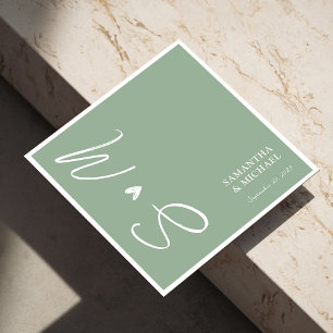 Elegant Sage Green Monogram Initials Wedding Napkin