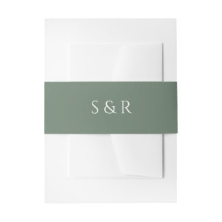 Elegant Sage Green Monogram Invitation Belly Band