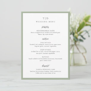 Elegant Sage Green Monogram Modern Wedding Menu