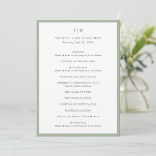 Elegant Sage Green Monogram Modern Wedding Programme