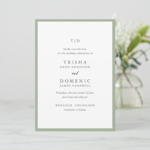 Elegant Sage Green Monogram Modern Wedding Save The Date