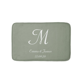 Elegant Sage Green Monogram Name Newlyweds Bath Mat