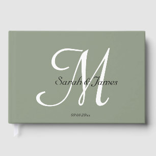 Elegant Sage Green Monogram Script Wedding Party Guest Book