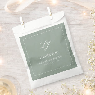 Elegant Sage Green Monogram Thank You Wedding Favour Bags