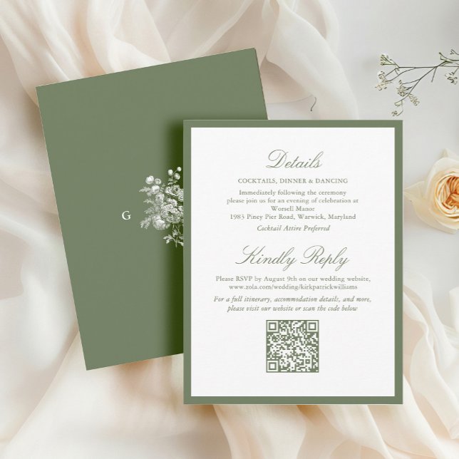 Elegant Sage Green Monogram Wedding Enclosure Card (Creator Uploaded)