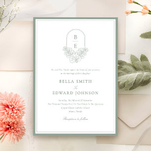 Elegant Sage Green Monogram Wedding Invitation