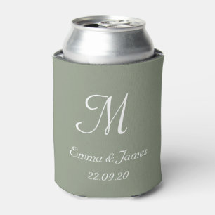 Elegant Sage Green Monogram Wedding Party Favour Can Cooler