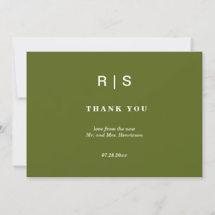 Elegant Sage Green Monogram Wedding Thank You Card