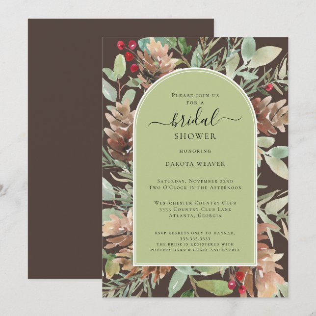 Elegant Sage Green Nature Inspired Bridal Shower Invitation (Front/Back)