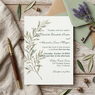 Elegant Sage Green Olive Branch Botanical Wedding Invitation