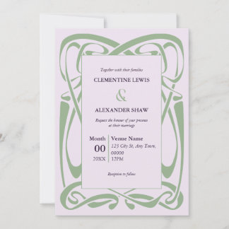 Elegant Sage Green on Lilac Vintage Ribbon Invitation