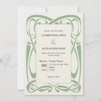 Elegant Sage Green on Soft Yellow Vintage Ribbon Invitation