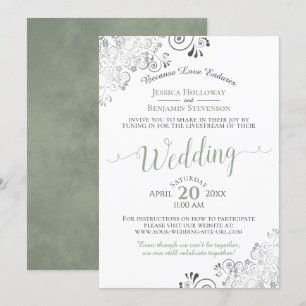 Elegant Sage Green on White Wedding Livestream Invitation