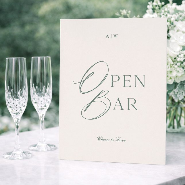 Elegant Sage Green Open Bar Sign Invitation (Creator Uploaded)
