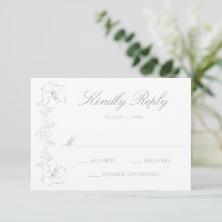 Elegant Sage Green Ornate Floral Frame Wedding RSVP Card