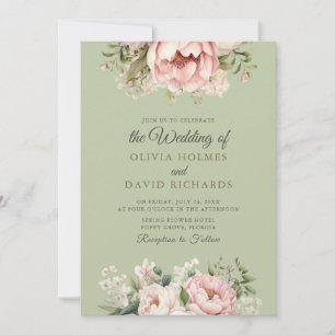 Elegant Sage Green Peony Floral Wedding Invitation