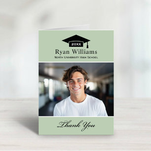Elegant Sage Green Personalised Graduation Photo Thank You Card