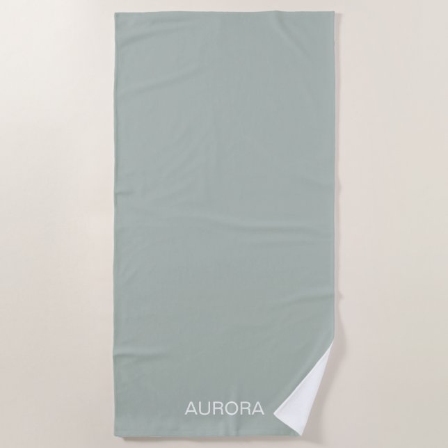 Elegant Sage Green Personalised Name -  Beach Towel (Front)