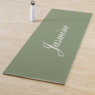 Elegant Sage Green Personalised Name Yoga Mat