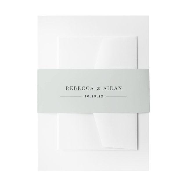 Elegant Sage Green Personalised Names Wedding Invitation Belly Band (Front Example)