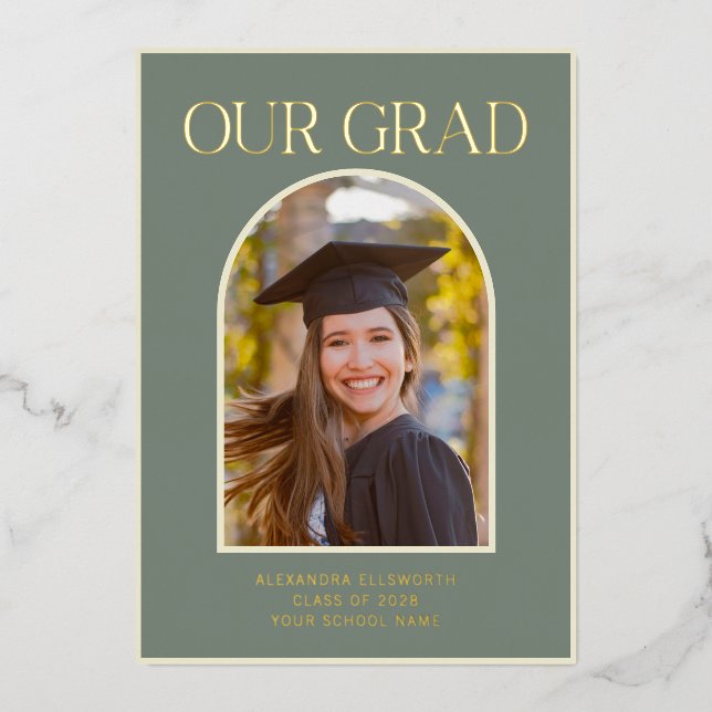 Elegant Sage Green Photo Graduation Party Gold (Front)