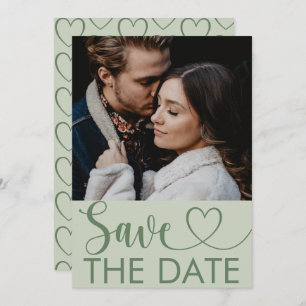 Elegant Sage Green Photo & Heart Save the Date