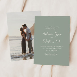 Elegant Sage Green Photo Modern Wedding Save The Date