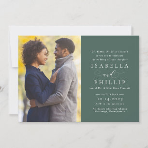 Elegant sage green photo wedding invitation