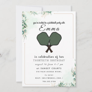 Elegant Sage Green Pickleball 30th Birthday Invitation