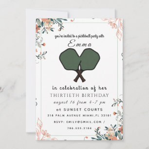 Elegant Sage Green Pickleball 30th Birthday Invitation
