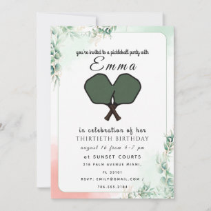 Elegant Sage Green Pickleball 30th Birthday Invitation