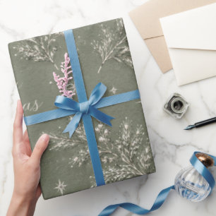 Elegant Sage Green Pine Merry Christmas Wrapping P Paper