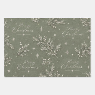 Elegant Sage Green Pine Merry Christmas Wrapping P Paper Sheet