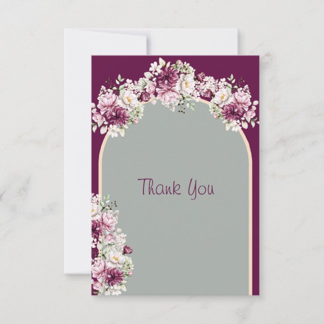 Elegant Sage Green Pink Burgundy  Wedding   Thank You Card (Front)