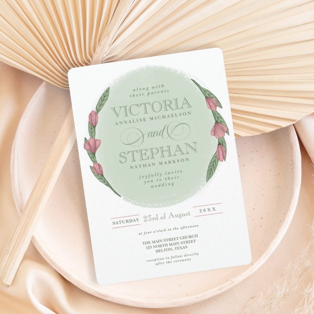 Elegant Sage Green Pink Floral Greenery Wedding Invitation (Creator Uploaded)