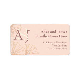 Elegant Sage Green & Pink Ginkgo Newly Wed Address Label