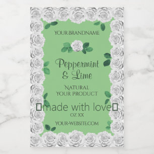 Elegant Sage Green Product Labels Cute White Roses