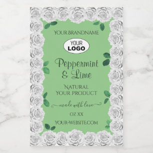 Elegant Sage Green Product Labels White Roses Logo