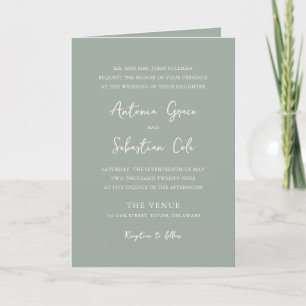 Elegant Sage Green QR Code Modern Wedding Invitation