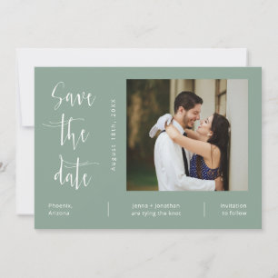 Elegant Sage Green QR Code Photo Save the Date Invitation