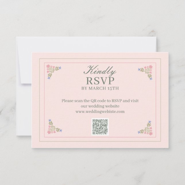  Elegant sage green QR Code RSVP Card (Front)