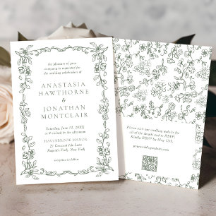 Elegant Sage Green QR Code RSVP Victorian Wedding Invitation