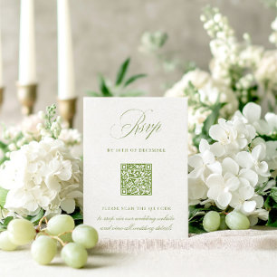 Elegant Sage Green QR Code RSVP Wedding Card