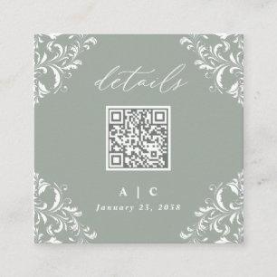 Elegant Sage Green QR Code Wedding Details Enclosure Card