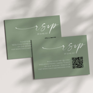 Elegant Sage Green QR Code Wedding RSVP Card